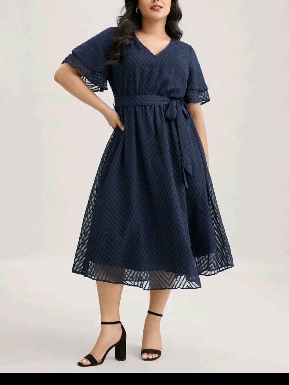 NWT Size 28/5X BloomChic Texture Tiered Ruffle Sleeve See Through Dress Blue